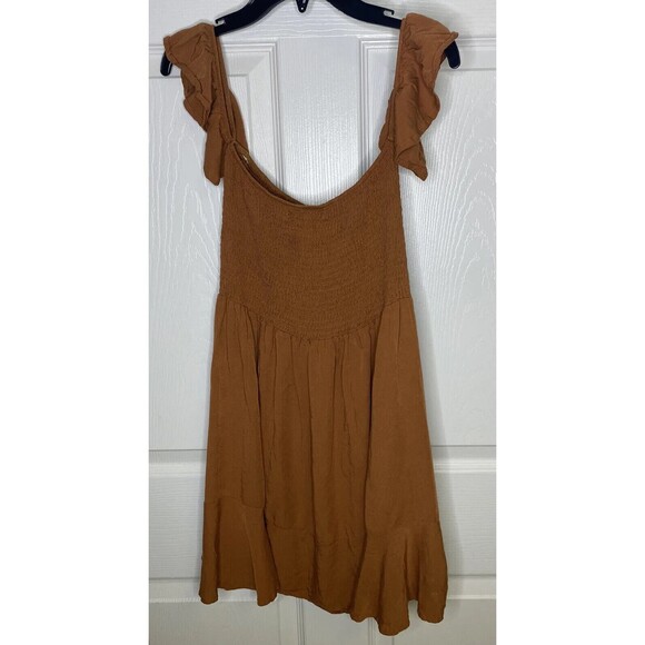 Hot Delicious Size M Brown Rust Off Shoulder Mini Ruffle Dress Beach Coverup - Picture 2 of 7
